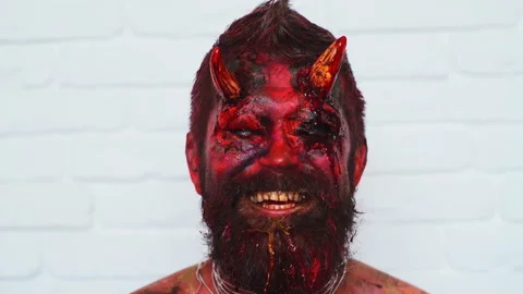 Devil vampire portrait. Halloween red devil monster. Krampus. Christmas devils Stock Footage 89974850
