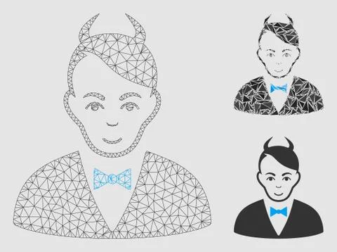 Devil Vector Mesh 2D Model and Triangle Mosaic Icon Stock Illustration