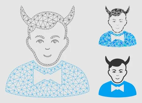 Devil Vector Mesh Network Model and Triangle Mosaic Icon Stock Illustration