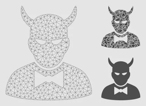 Devil Vector Mesh Wire Frame Model and Triangle Mosaic Icon Stock Illustration