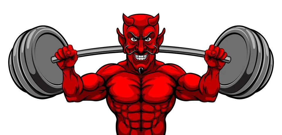 Devil Weight Lifting Body Builder Sports Mascot Stock Illustration
