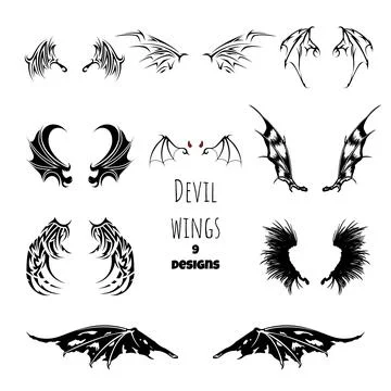 Devil wings tattoo. Demon isolated stencil. Black gothic drawing. Dark angel Stock Illustration