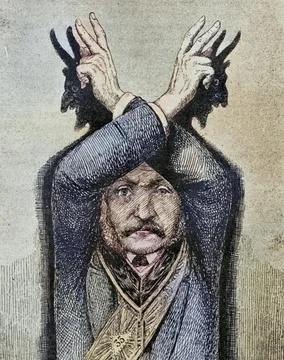 Devil worship illustration From the book Der Freimaurer by Eugen Lennhoff Stock Illustration