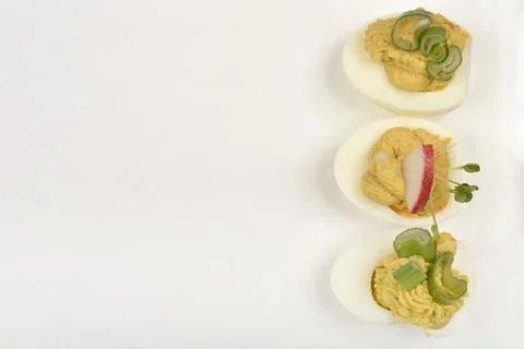 Deviled egg halves Stock Photos