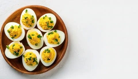 Deviled eggs, also known as stuffed, curried or dressed eggs, are hard boil.. Stock Photos
