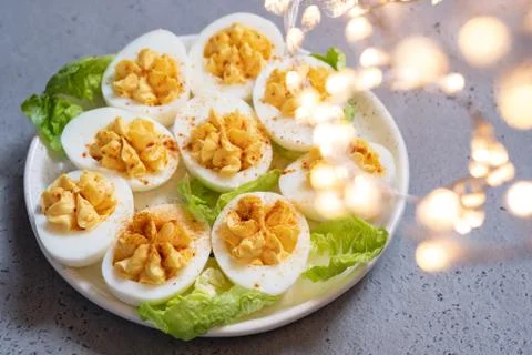 Deviled Eggs with Paprika Stock Photos