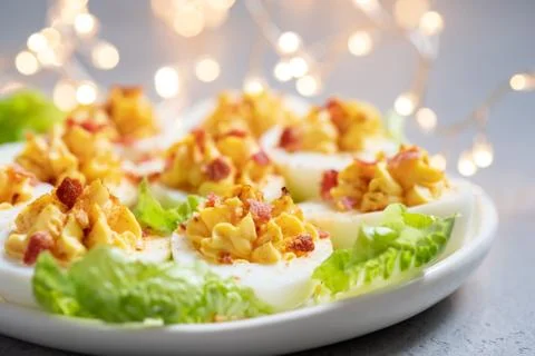 Deviled Eggs with Paprika Stock Photos