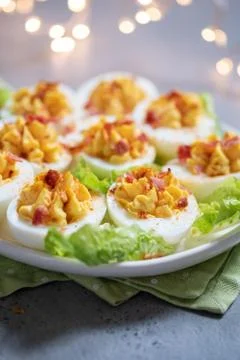 Deviled Eggs with Paprika Stock Photos