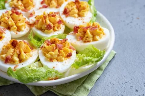 Deviled Eggs with Paprika Stock Photos