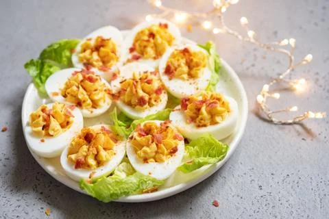 Deviled Eggs with Paprika Stock Photos