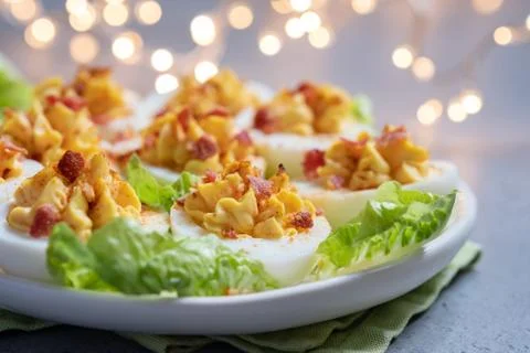 Deviled Eggs with Paprika Stock Photos