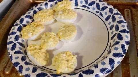 Deviled Eggs on Plate 스톡 동영상 182515123