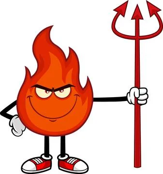 Deviled Fire Cartoon Character Holds А Trident Illustrazione stock