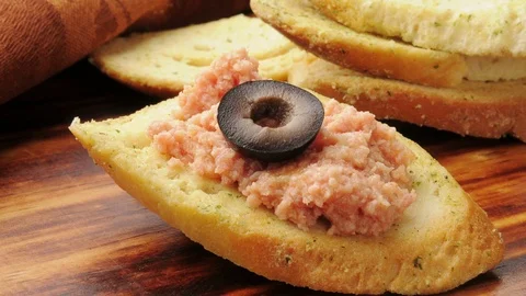 Deviled ham appetizer on toast Stock Footage 123266644
