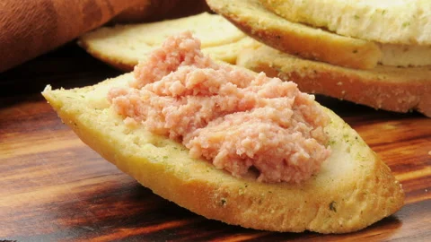 Deviled ham appetizer on toast 스톡 동영상 130691165