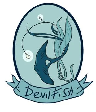 Devilfish inside the oval emblem. Illustrazione stock