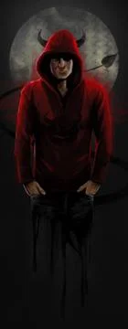 Devilish guy in red  hoodie Stock Illustration