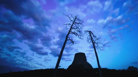 Devilish Lights. Aurora Time Lapse at the Devil's Tower. Stock Footage 54712963