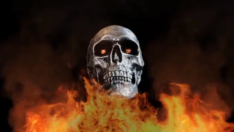 Devilish Skull Burning Hell Loop Background Stock Footage 122518223