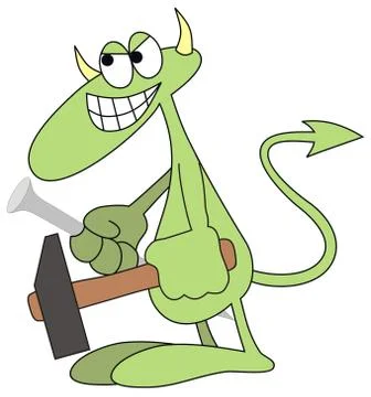 Devilkin with hammer Stock Illustration