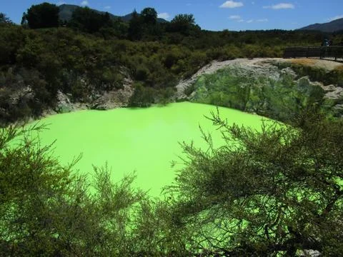 Devil's bath. The green sulphuric pool in Rotorua Geothermal Wonder at Stock Photos