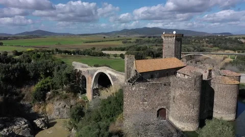 The Devil's Bridge and the Abbadia Castle in Vulci, Canino, Viterbo Stock Footage 149077748