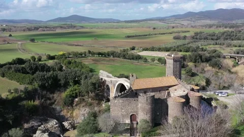 The Devil's Bridge and the Abbadia Castle in Vulci, Canino, Viterbo Stock Footage 149077749