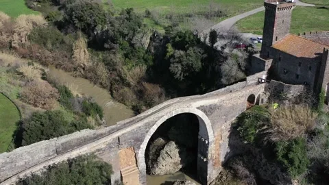 The Devil's Bridge and the Abbadia Castle in Vulci, Canino, Viterbo Stock Footage 149077819