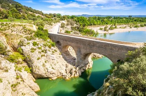 Devil's Bridge over the Hérault Valley in Occitanie, France Stock Photos
