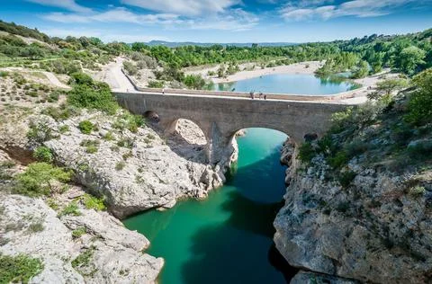 Devil's Bridge over the Hérault Valley in Occitanie, France Stock Photos