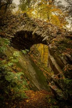 Devil's Bridge - a romantic building in the woods near the village of Mladec  Stock Photos
