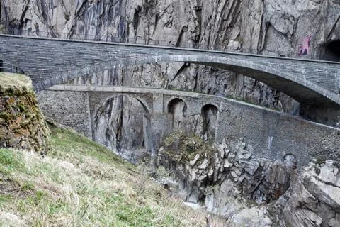 Devil's bridge at st. gotthard pass, switzerland. alps. europe Stock Photos