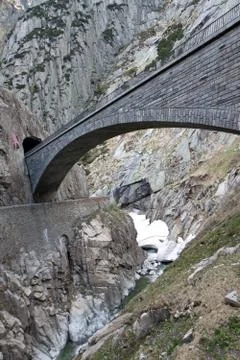 Devil's bridge at st. gotthard pass, switzerland. alps. europe Stock Photos
