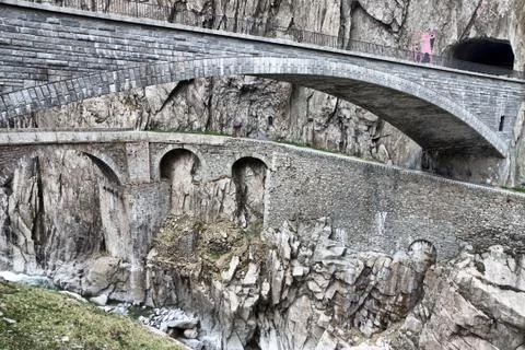 Devil's bridge at st. gotthard pass, switzerland. alps. europe Stock Photos