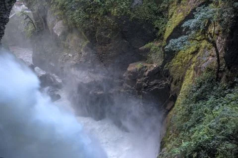 Devil's Cauldron waterfall (spanish: Pailon del Diablo) - Mountain river and  Stock Photos