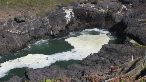 The Devil's Churn on the central Oregon Coast in the Cape Perpetua Scenic Area. Stock Footage 83025261