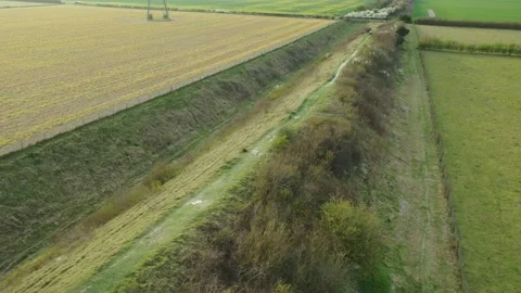 Devil's Dyke, 4K Circling Drone View, Cambridge, UK, Earthwork Stock Footage 231737400