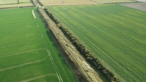 Devil's Dyke, Cambridge, 4K Superlong Drone Clip, 7-mile Earthwork, Ancient UK Stock Footage 231736857