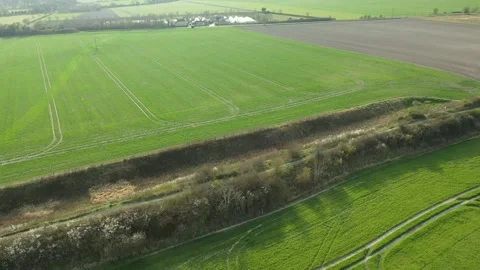 Devil's Dyke, Cambridgeshire, 4K Dramatic Long Drone View, 7-mile Earthwork, UK Stock Footage 231736952
