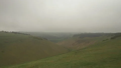 Devil's Dyke Hills Low Cloud Misty Spring Countryside West Sussex England Stock Footage 237352107
