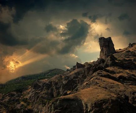 Devil's Finger Rock, Eastern Crimea, Karadag Stock Photos