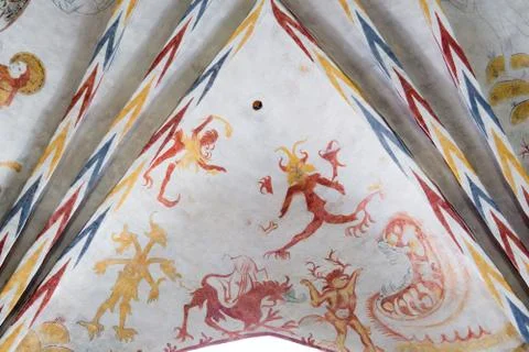 Devils in front of the jaws of hell, a gothic fresco Foto stock