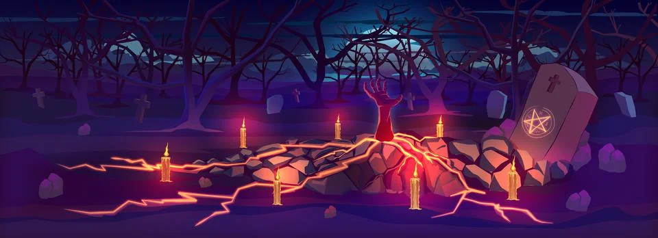 A devil's hand rose from the grave nightmare in halloween Stock Illustration