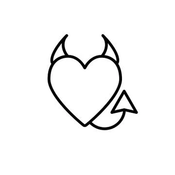 Devil's heart line icon. Heart with horns and a tail vector illustration Stock Illustration