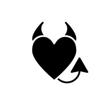 Devil's heart solid icon. Heart with horns and a tail vector illustration 스톡 일러스트