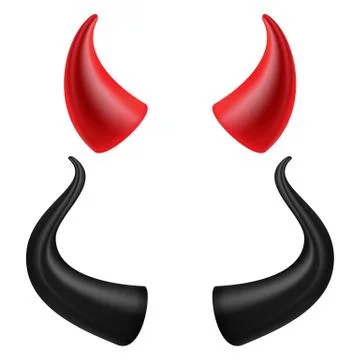 Devils Horns Vector. Realistic Red And Black Devil Horns Set. Isolated On White Stockillustratie