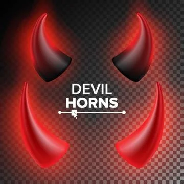 Devils Horns Vector. Red Luminous Horn. Realistic Red And Black Devil Horns Set 스톡 일러스트