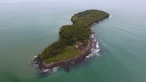 Devil's Island global view by drone. Political prisoners Alfred Dreyfus high  Stock Footage 95987508