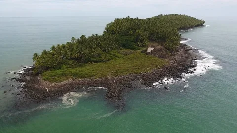 Devil's Island global view by drone. Political prisoners Alfred Dreyfus Stock Footage 95987522