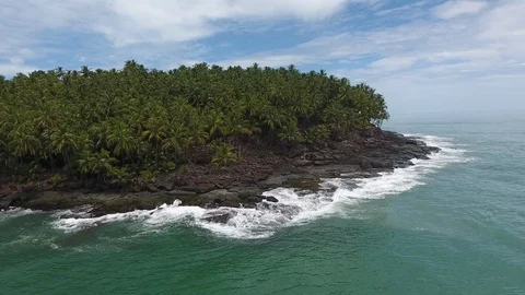 Devil's Island sideway drone view French Guiana Kourou. Alfred Dreyfus prisoner Stock Footage 95988199